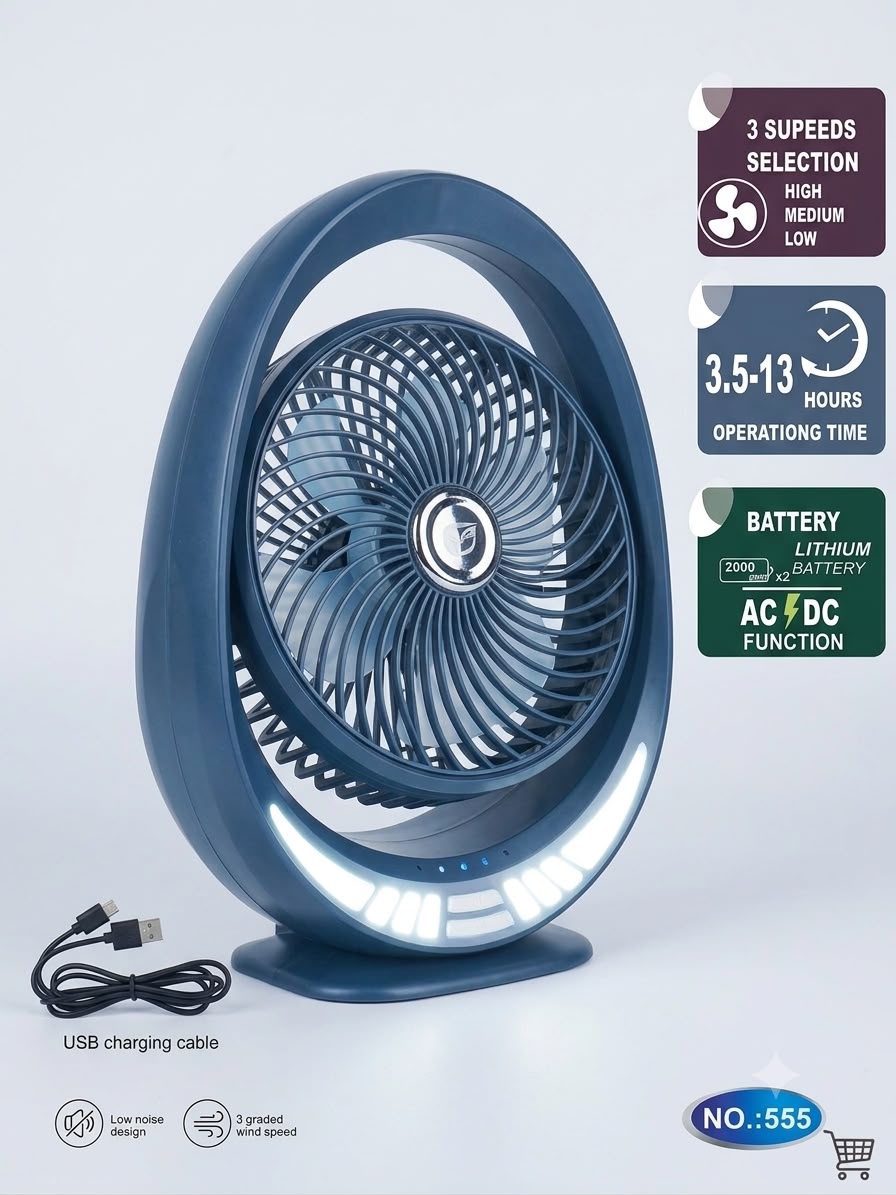 RECHARGEABLE FAN WITH LED LIGHT 555