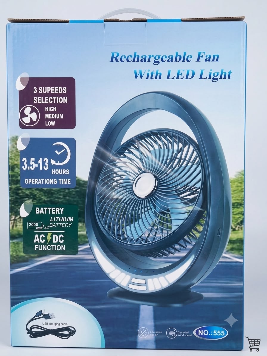 RECHARGEABLE FAN WITH LED LIGHT 555
