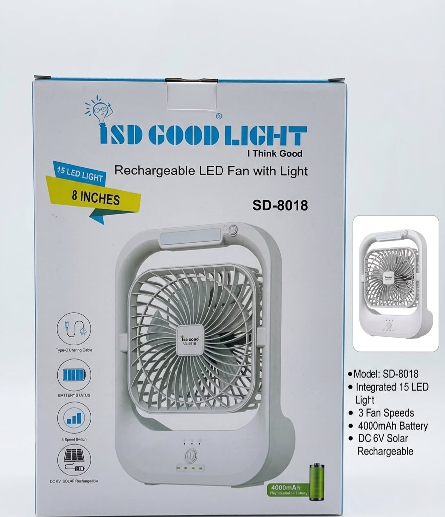 ISD Rechargeable LED Fan with Light SD-8018