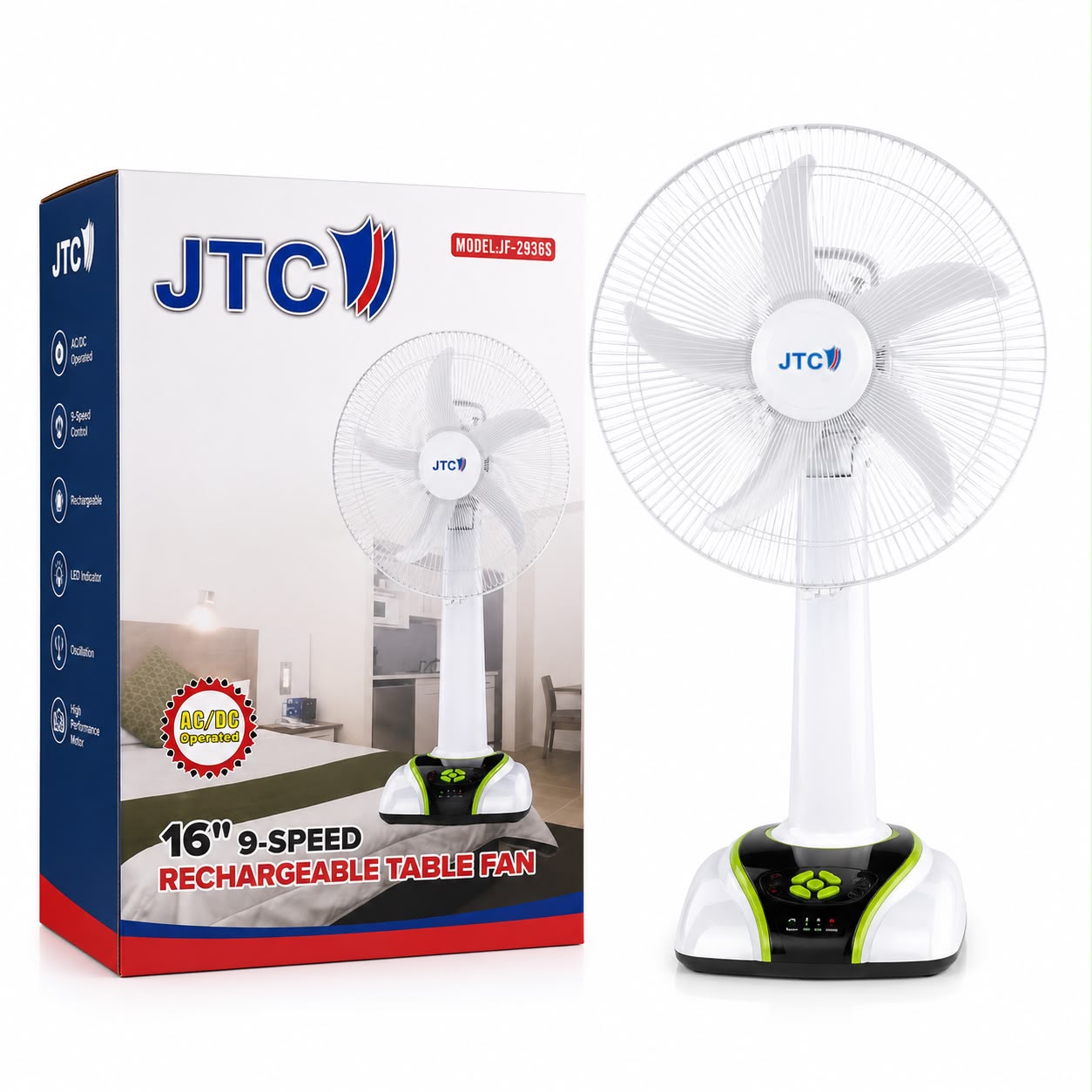 JTC RECHARGEABLE TABLE FAN 16” JF-2946S