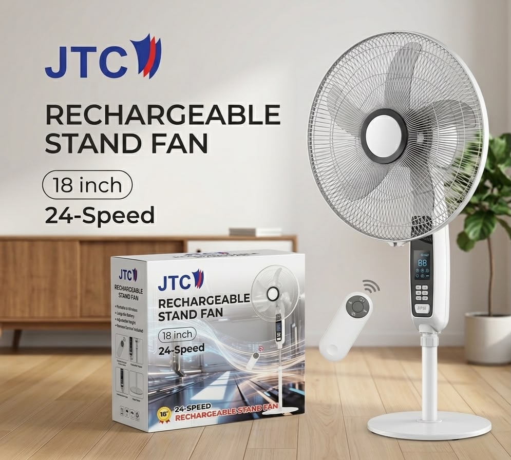 JTC RECHARGEABLE STAND FAN 18” JF-5968HRS W