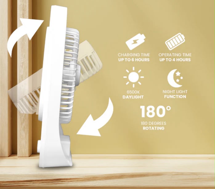 ISD Rechargeable LED Fan with Light SD-8018