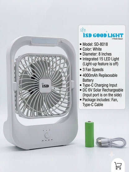 ISD Rechargeable LED Fan with Light SD-8018