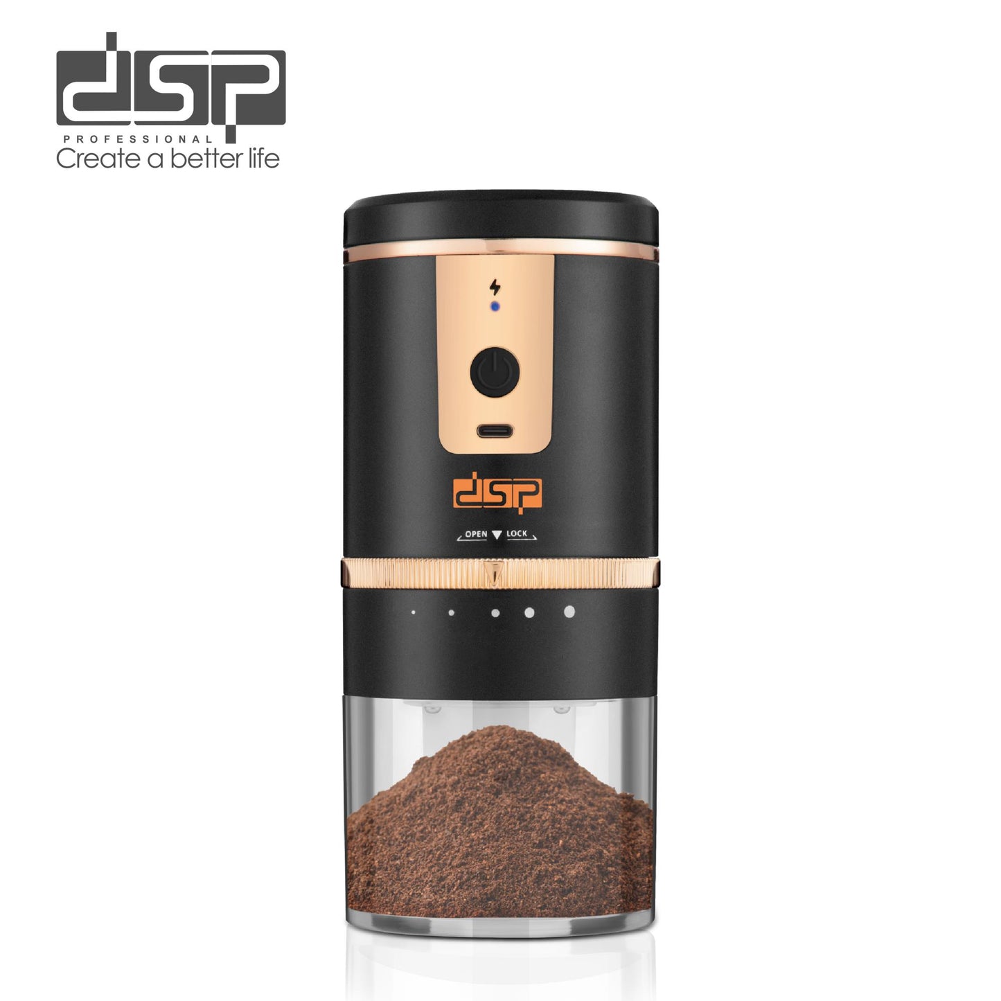 dsp Coffee/Spice Grinder KA3129Black rechargeable TypeC 1200mAh lithium battery