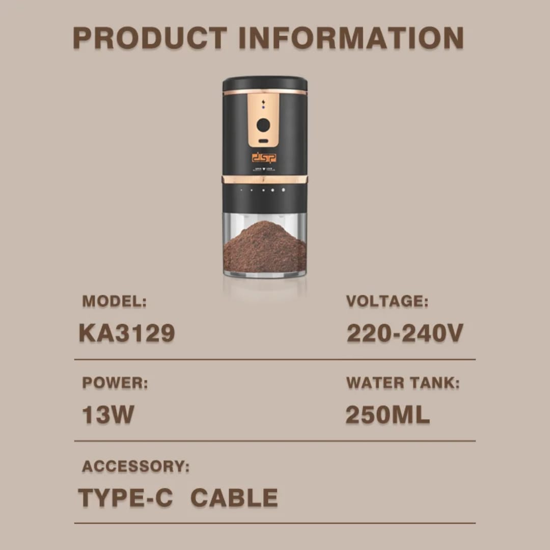 dsp Coffee/Spice Grinder KA3129Black rechargeable TypeC 1200mAh lithium battery