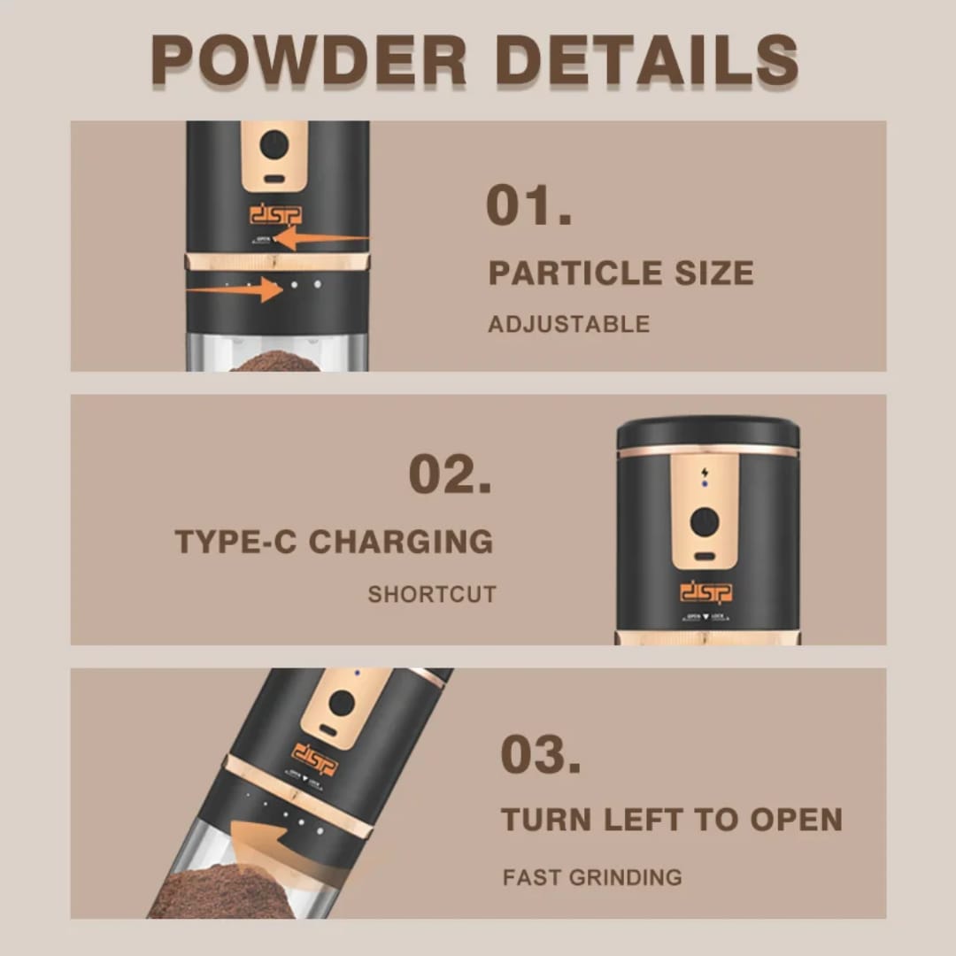 dsp Coffee/Spice Grinder KA3129Black rechargeable TypeC 1200mAh lithium battery
